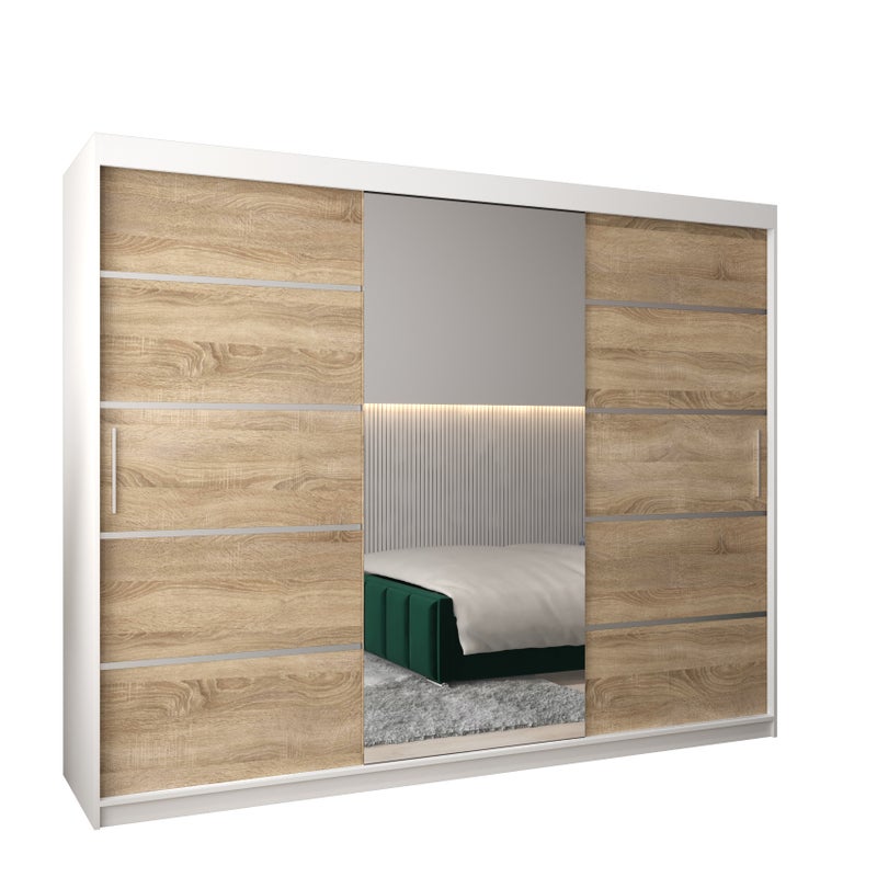 Szafa przesuwna garderoba Verona 2 250 x 62 x 200 cm Biały + Sonoma - Abiks Meble