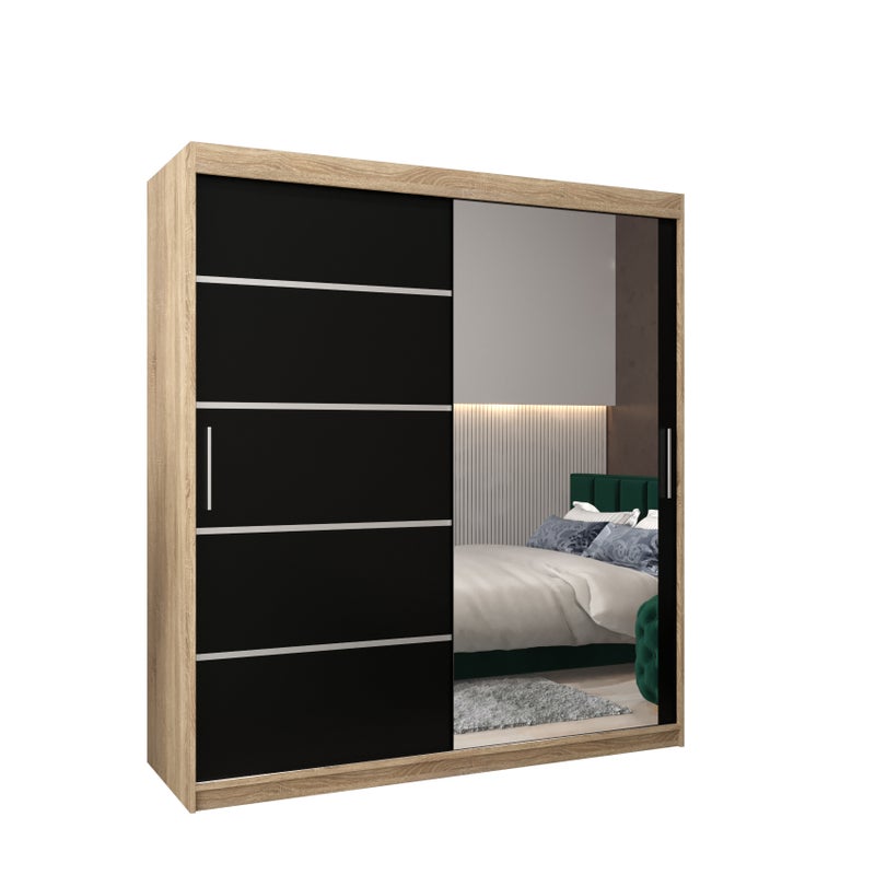 Szafa przesuwna garderoba Verona 2 180 x 62 x 200 cm Sonoma + Czarny - Abiks Meble
