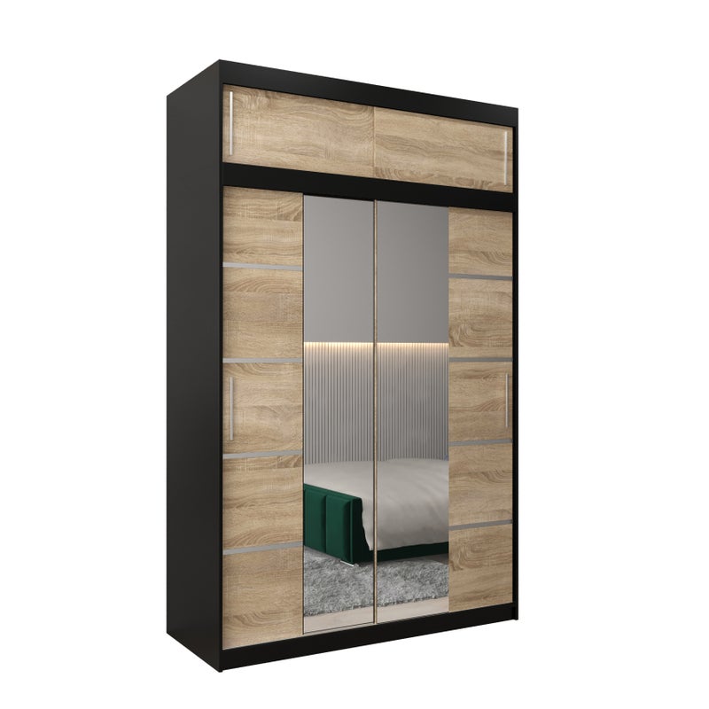 Szafa przesuwna z nadstawką garderoba Verona 4 150 x 62 x 240 cm Czarny + Sonoma - Abiks Meble