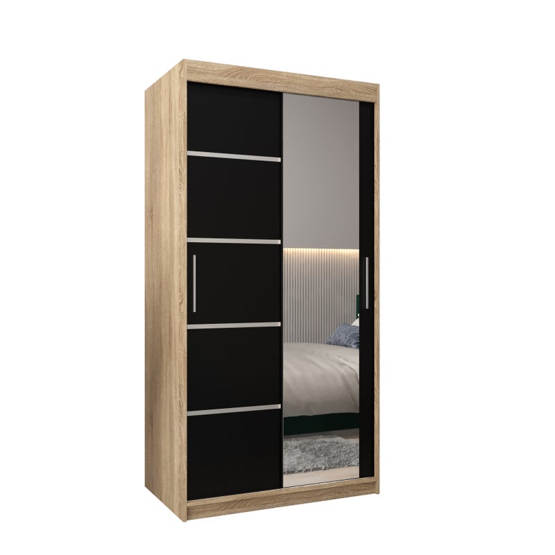 Szafa przesuwna garderoba Verona 2 100 x 62 x 200 cm Sonoma + Czarny - Abiks Meble