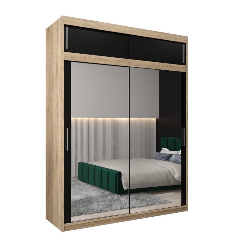 Szafa przesuwna z nadstawką garderoba TOKYO 3 180 x 62 x 240 cm Sonoma + Czarny - Abiks Meble