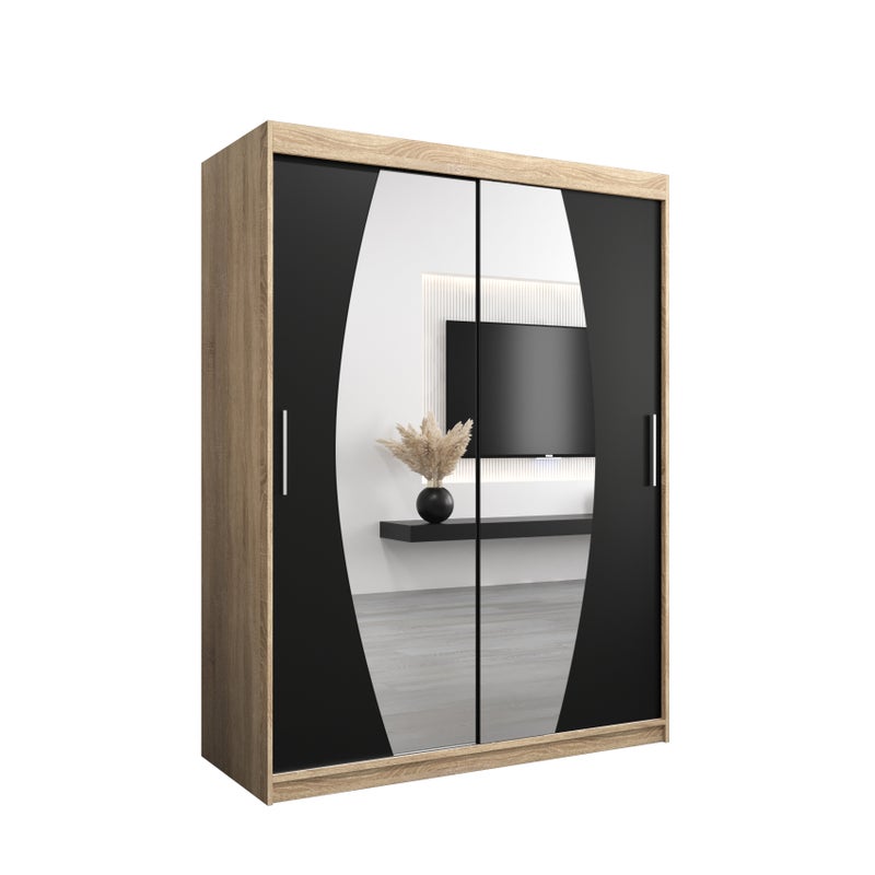 Szafa przesuwna garderoba ELYPSE 150 x 62 x 200 cm Sonoma + Czarny - Abiks Meble