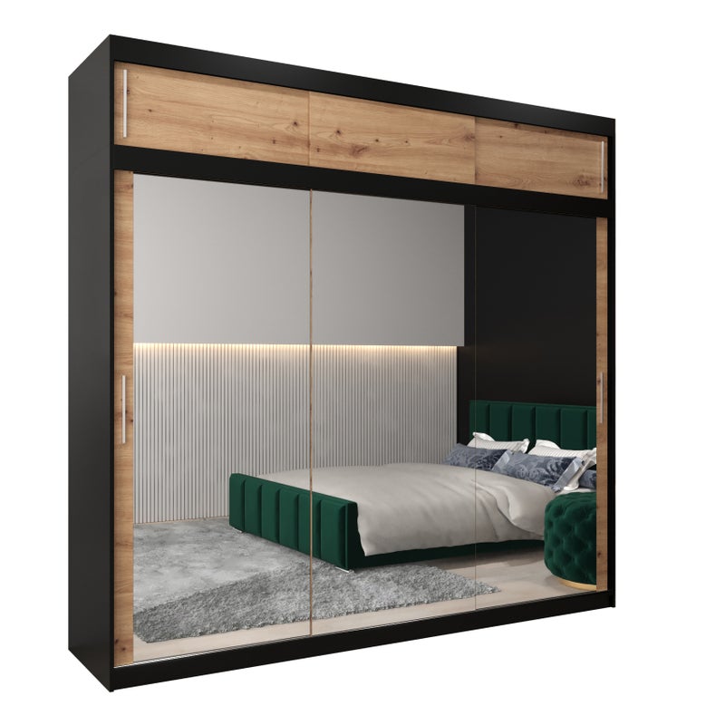 Szafa przesuwna z nadstawką garderoba TOKYO 3 250 x 62 x 240 cm Czarny + Artisan - Abiks Meble