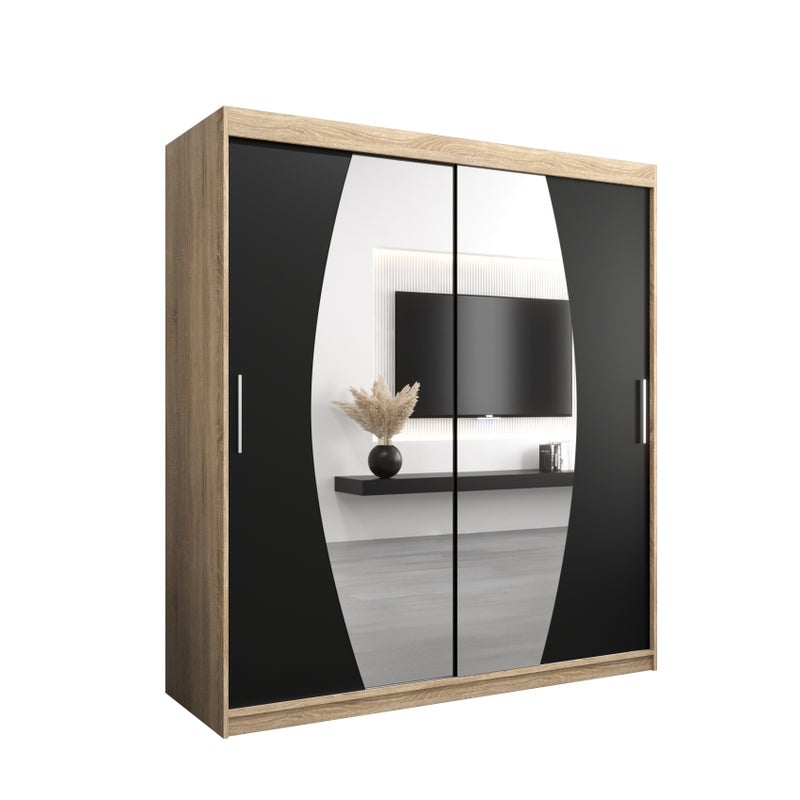 Szafa przesuwna garderoba ELYPSE 180 x 62 x 200 cm Sonoma + Czarny - Abiks Meble