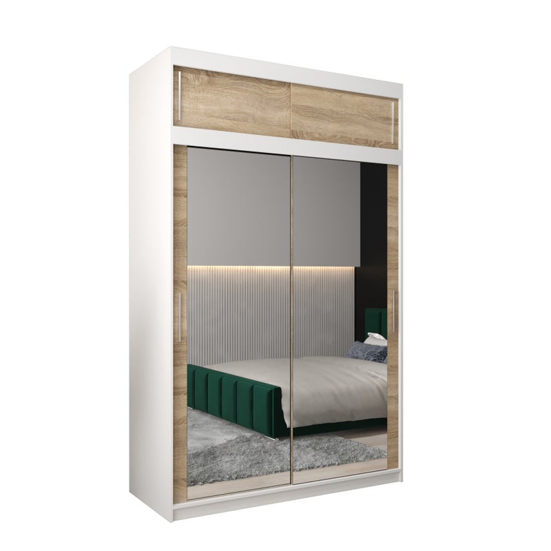 Szafa przesuwna z nadstawką garderoba TOKYO 3 150 x 62 x 240 cm Biały + Sonoma - Abiks Meble