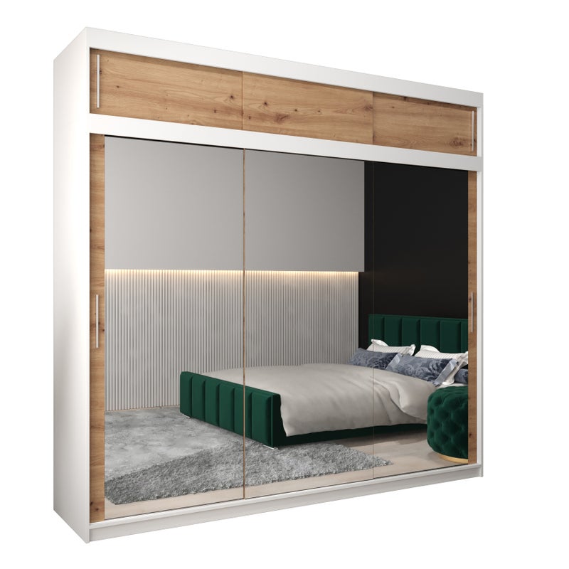 Szafa przesuwna z nadstawką garderoba TOKYO 3 250 x 62 x 240 cm Biały + Artisan - Abiks Meble