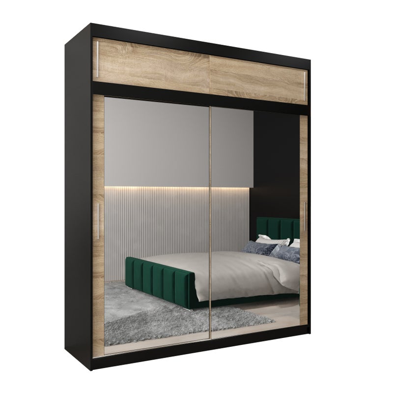 Szafa przesuwna z nadstawką garderoba TOKYO 3 200 x 62 x 240 cm Czarny + Sonoma - Abiks Meble