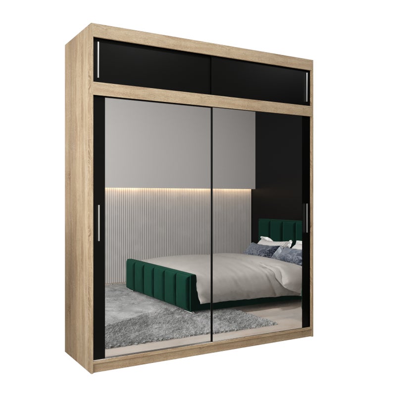 Szafa przesuwna z nadstawką garderoba TOKYO 3 200 x 62 x 240 cm Sonoma + Czarny - Abiks Meble