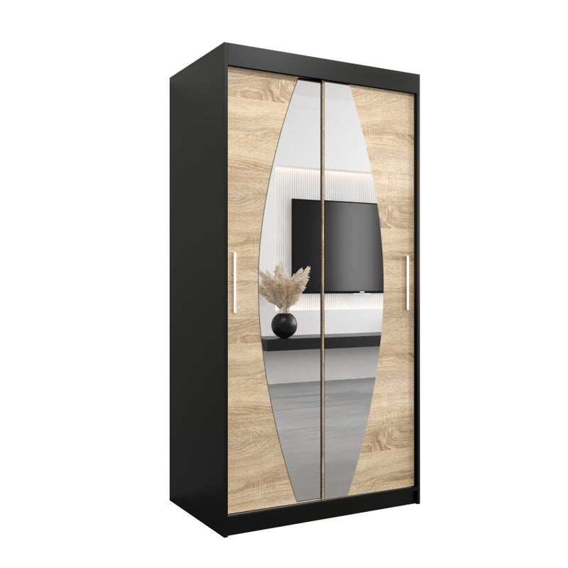 Szafa przesuwna garderoba ELYPSE 100 x 62 x 200 cm Czarny + Sonoma - Abiks Meble