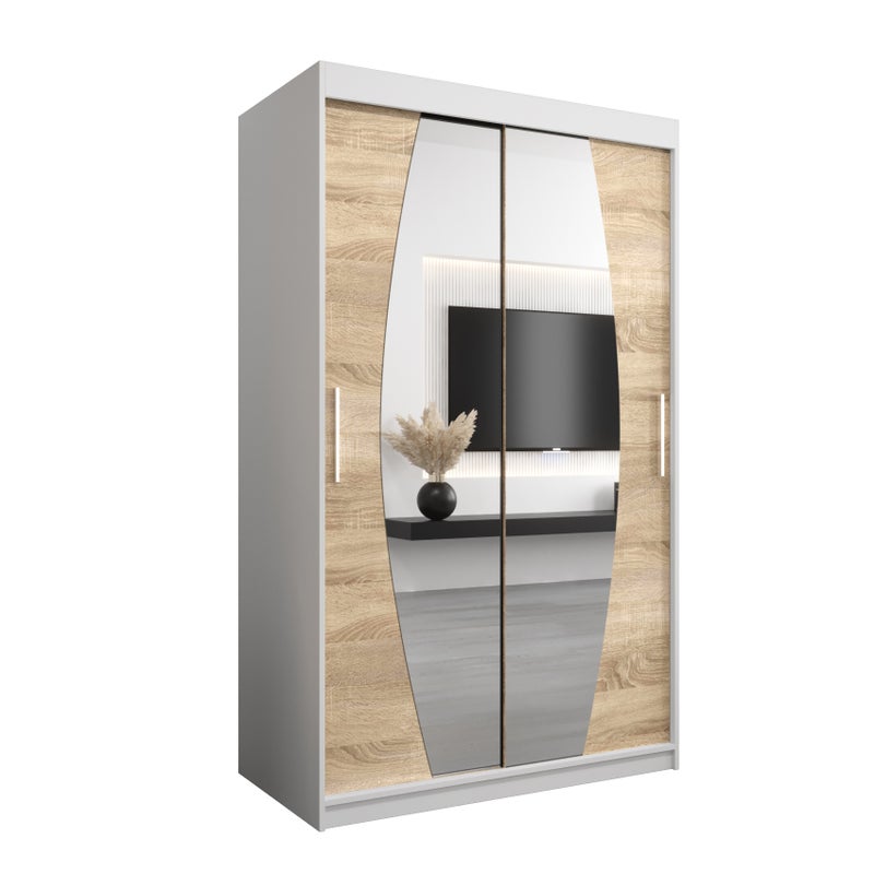 Szafa przesuwna garderoba ELYPSE 120 x 62 x 200 cm Biały + Sonoma - Abiks Meble