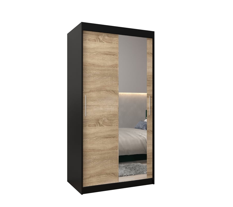 Szafa przesuwna garderoba TOKYO 2 100 x 62 x 200 cm Czarny + Sonoma - Abiks Meble