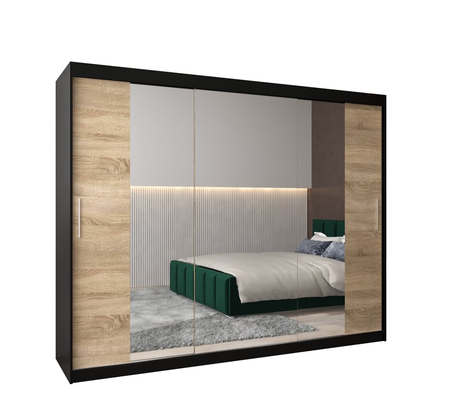 Szafa przesuwna garderoba TOKYO 2 250 x 62 x 200 cm Czarny + Sonoma - Abiks Meble