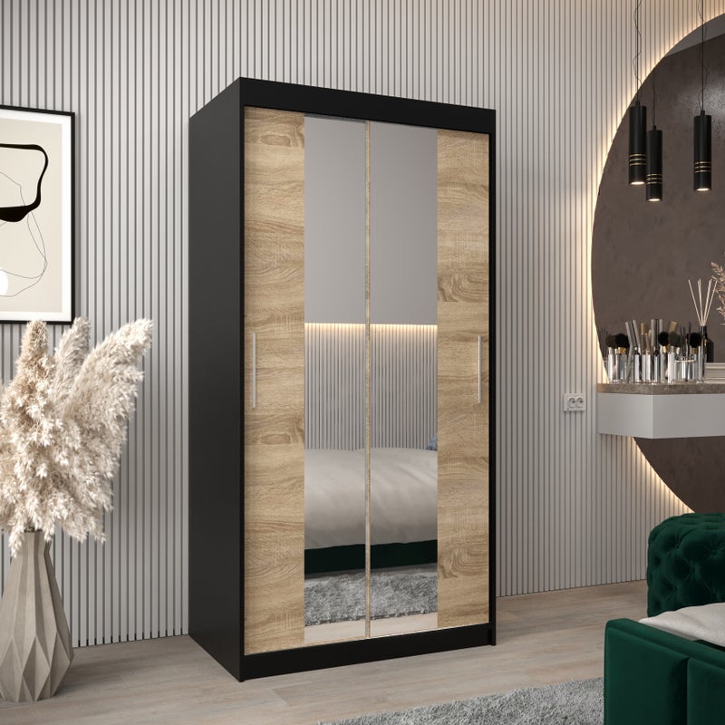 Szafa przesuwna garderoba TOKYO 1 100 x 62 x 200 cm Czarny + Sonoma - Abiks Meble