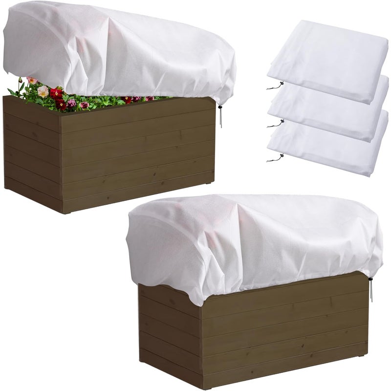 Osłona na rośliny w kształcie kwadratu – idealna do ochrony roślin ogrodowych zimą – ze ściągaczem, zestaw 3 szt., biała, 80 × 60 × 40 cm