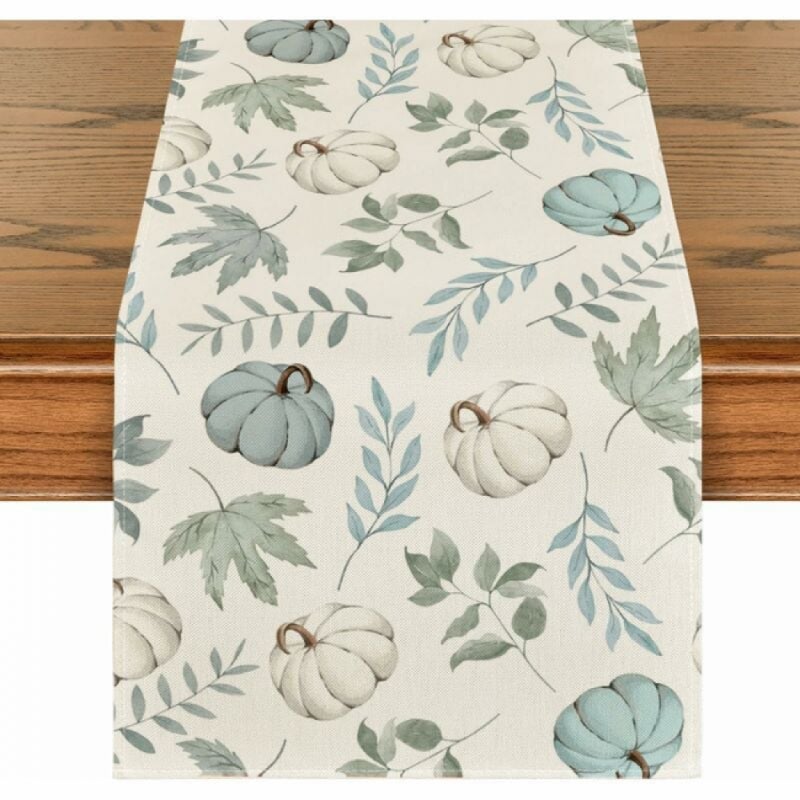 Bieżnik na stół w kolorze niebieskim z motywem dyni 33 x 183 cm na jesień - Dekoracja stołu