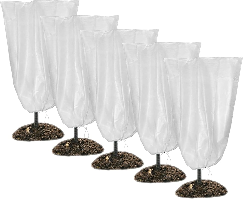 Osłony roślin na zimę - ze ściągaczem - Do ochrony większości roślin zimą - Opakowanie 5 szt., białe, 60 x 80 cm