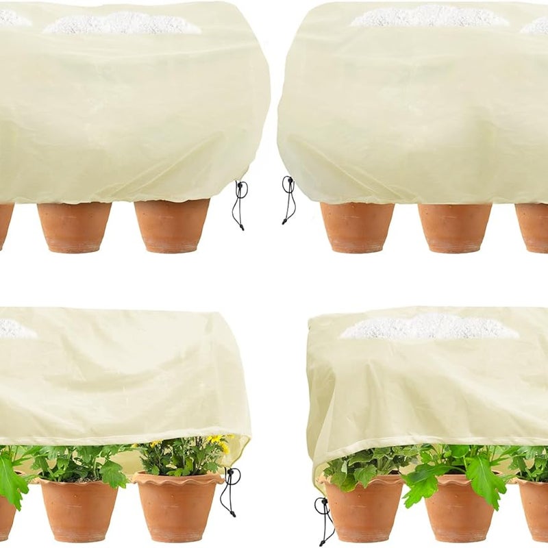 Osłonki na rośliny kwadratowe - Idealne do ochrony roślin ogrodowych zimą - Ze ściągaczem, 4 sztuki, beżowe, 100 × 40 × 40 cm