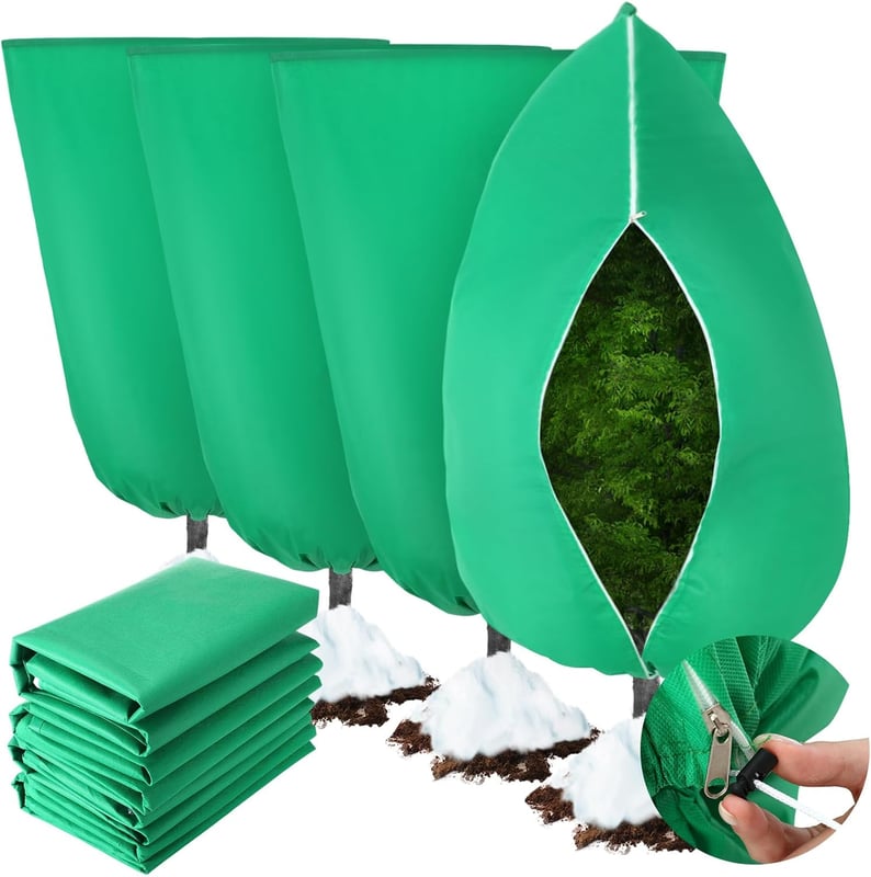Osłony roślin na zimę - z zamkiem błyskawicznym i sznurkiem - Chroń rośliny zimą - Opakowanie 4 szt., zielone, 80 x 100 cm