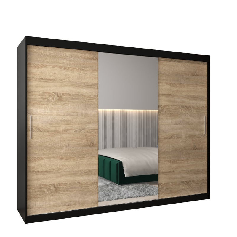 Szafa przesuwna garderoba TOKYO 1 250 x 62 x 200 cm Czarny + Sonoma - Abiks Meble
