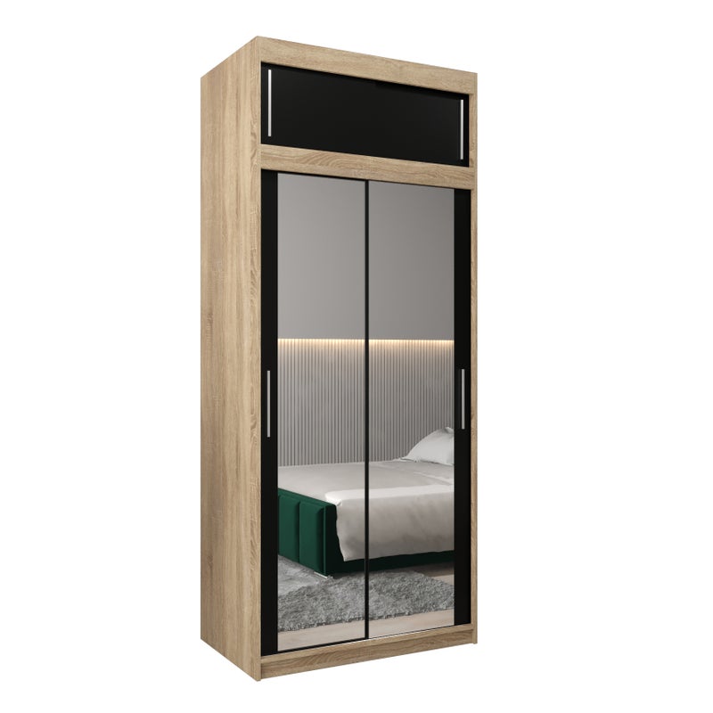 Szafa przesuwna z nadstawką garderoba TOKYO 3 100 x 62 x 240 cm Sonoma + Czarny - Abiks Meble