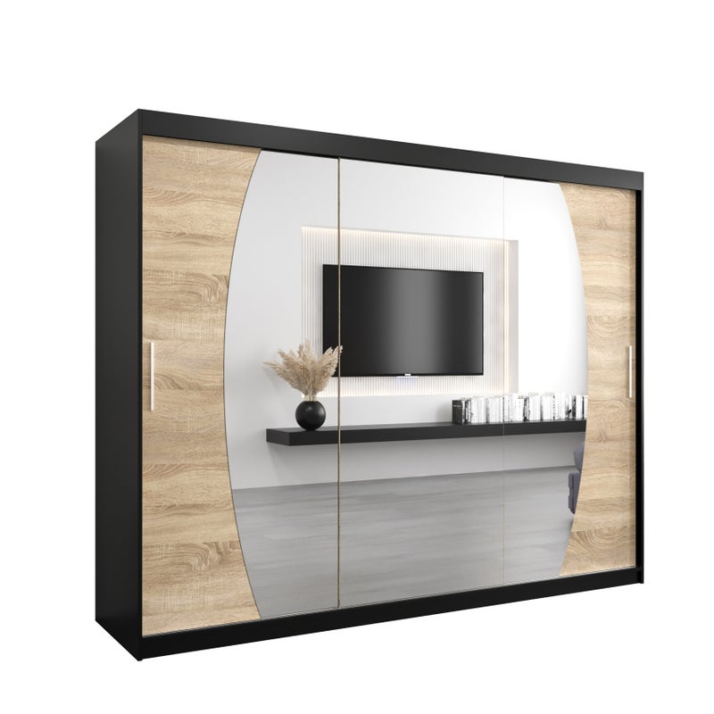 Szafa przesuwna garderoba ELYPSE 250 x 62 x 200 cm Czarny + Sonoma - Abiks Meble