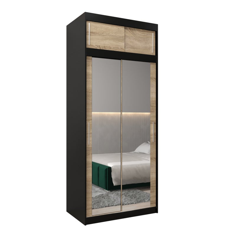 Szafa przesuwna z nadstawką garderoba TOKYO 3 100 x 62 x 240 cm Czarny + Sonoma - Abiks Meble