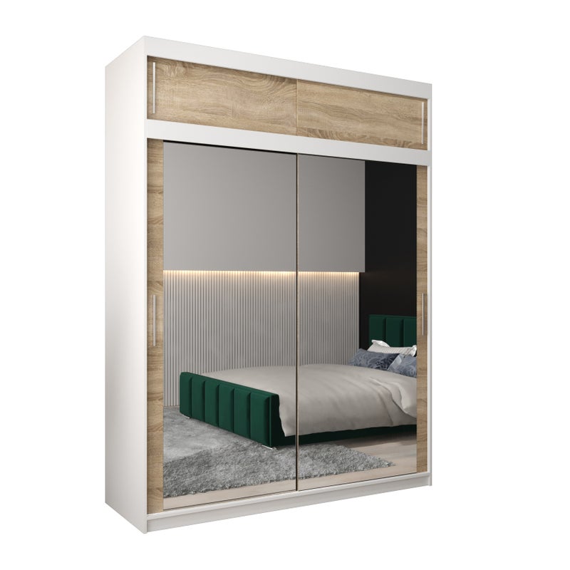 Szafa przesuwna z nadstawką garderoba TOKYO 3 180 x 62 x 240 cm Biały + Sonoma - Abiks Meble