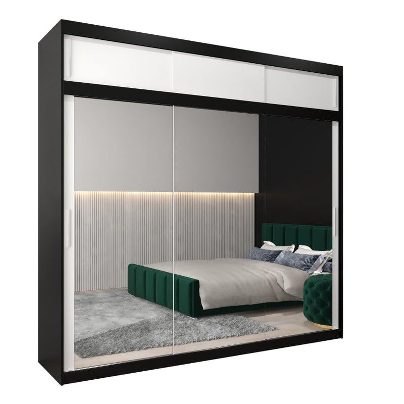 Szafa przesuwna z nadstawką garderoba TOKYO 3 250 x 62 x 240 cm Czarny + Biały - Abiks Meble