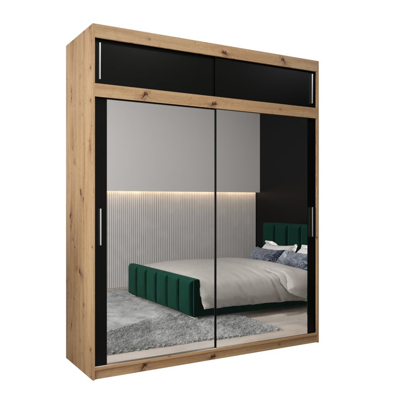 Szafa przesuwna z nadstawką garderoba TOKYO 3 200 x 62 x 240 cm Artisan + Czarny - Abiks Meble