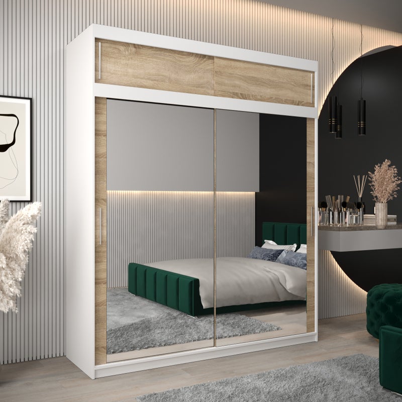 Szafa przesuwna z nadstawką garderoba TOKYO 3 200 x 62 x 240 cm Biały + Sonoma - Abiks Meble