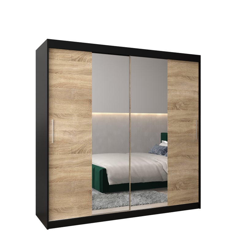 Szafa przesuwna garderoba TOKYO 1 200 x 62 x 200 cm Czarny + Sonoma - Abiks Meble
