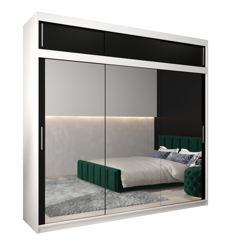 Szafa przesuwna z nadstawką garderoba TOKYO 3 250 x 62 x 240 cm Biały + Czarny - Abiks Meble