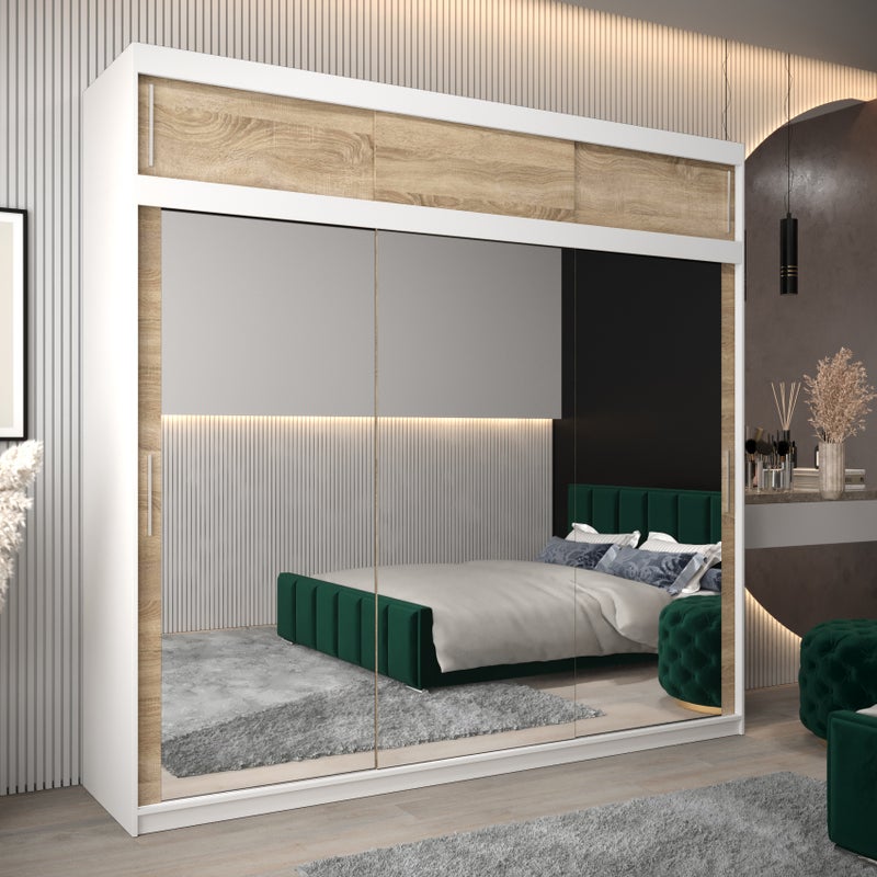 Szafa przesuwna z nadstawką garderoba TOKYO 3 250 x 62 x 240 cm Biały + Sonoma - Abiks Meble