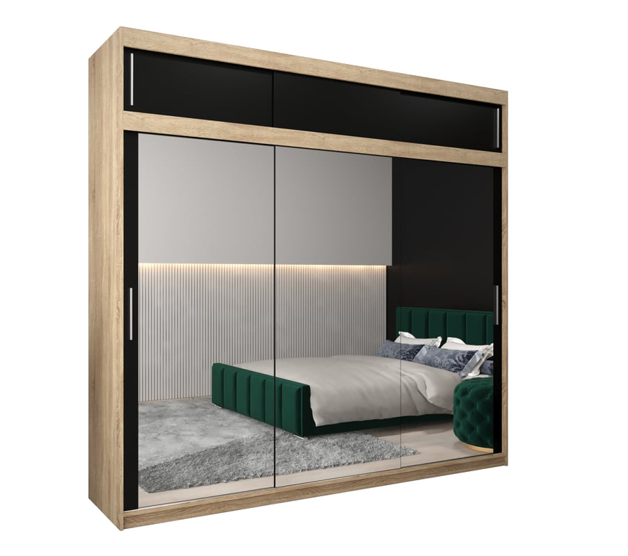 Szafa przesuwna z nadstawką garderoba TOKYO 3 250 x 62 x 240 cm Sonoma + Czarny - Abiks Meble