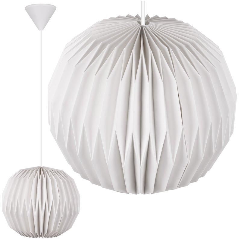 Lampa sufitowa wisząca E27 ozdobna Papierowa Klosz BIAŁY z regulowanym kablem Lekki Żyrandol na sufit - LEDHOFF