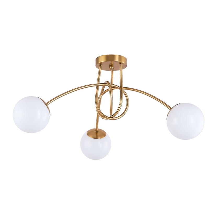Lampa sufitowa wisząca E27 ozdobna Biały klosz 3-punktowa Lampa dekoracyjna Złoty Metalowy stelaż Mleczne Szkło LEDHOFF