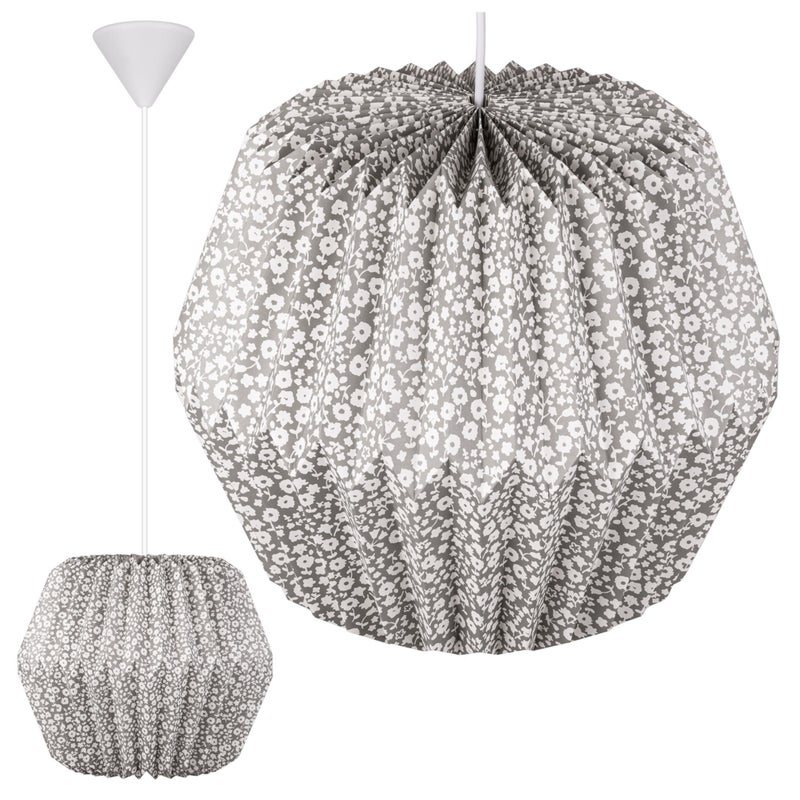 Lampa sufitowa wisząca E27 ozdobna Papierowa Klosz w kwiaty z regulowanym kablem Ekologiczna Lekka na sufit - LEDHOFF
