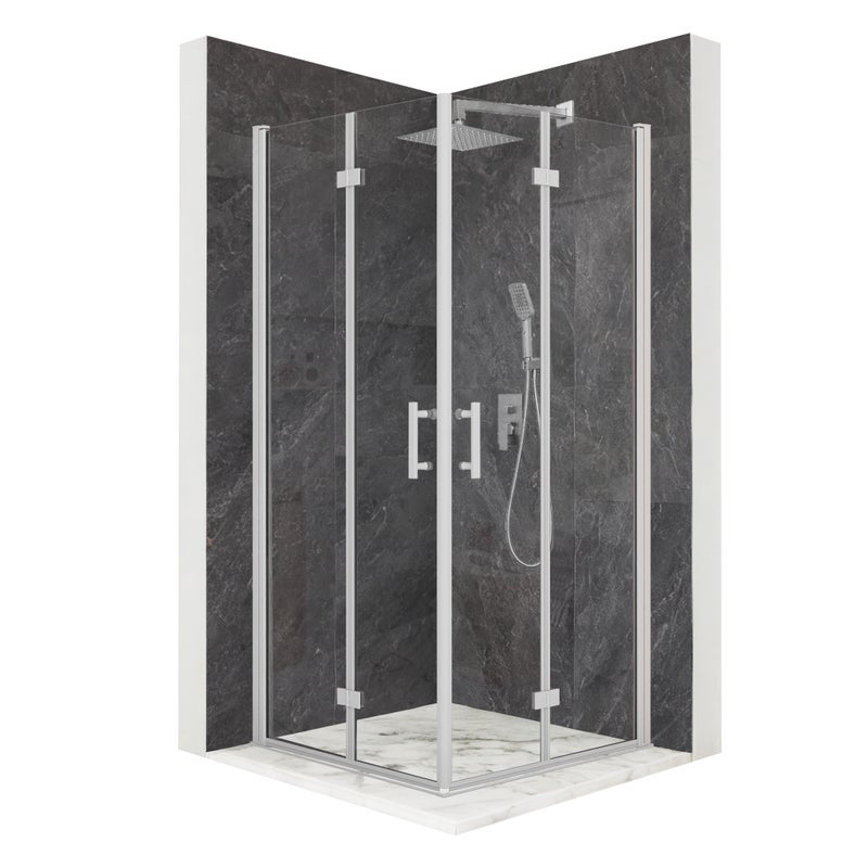 Kabina prysznicowa kwadratowa uchylne srebrna 80x80cm szkło 6mm + powłoka