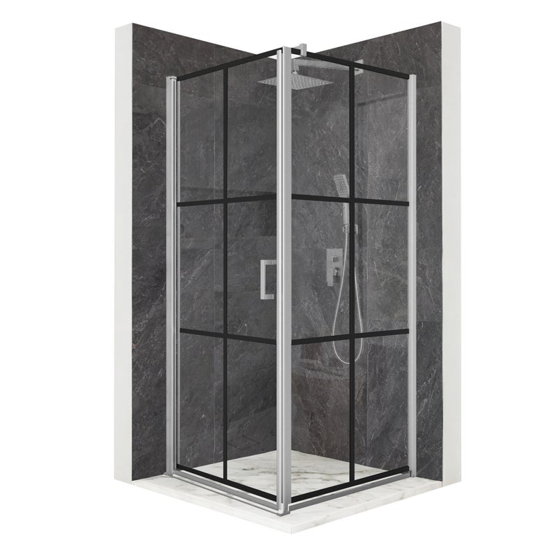 Kabina prysznicowa kwadratowa uchylne srebrna 90x90cm szkło 6mm + powłoka
