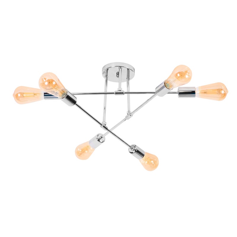 Lampa sufitowa wisząca 6x E27 Srebrna GLAMOUR ozdobna dekoracyjna CHROM 6 punktów światła metalowa designerska - LEDHOFF