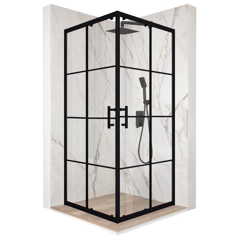 Kabina prysznicowa kwadratowa przesuwne czarna 80x80cm szkło 6mm + powłoka