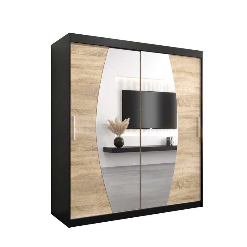 Szafa przesuwna garderoba ELYPSE 180 x 62 x 200 cm Czarny + Sonoma - Abiks Meble