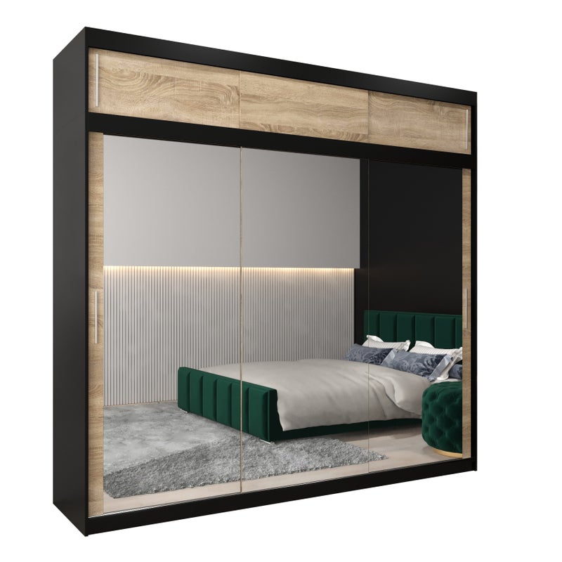 Szafa przesuwna z nadstawką garderoba TOKYO 3 250 x 62 x 240 cm Czarny + Sonoma - Abiks Meble