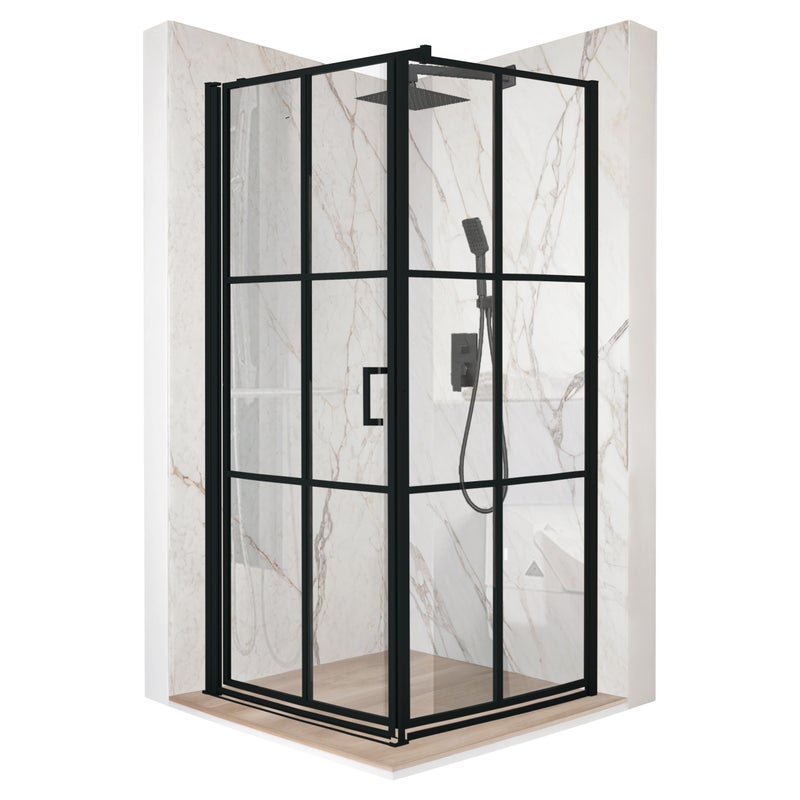 Kabina prysznicowa kwadratowa uchylne czarna 90x90cm szkło 6mm + powłoka