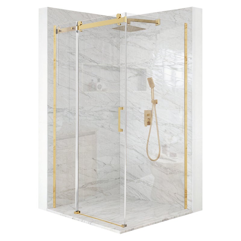 Kabina prysznicowa kwadratowa przesuwne złota 90x90cm szkło 8mm + powłoka