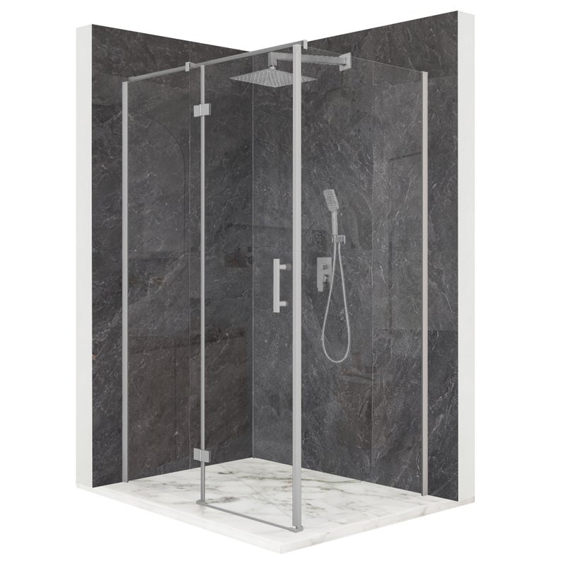 Kabina prysznicowa prostokątna uchylne srebrna 120x90cm szkło 6mm + powłoka