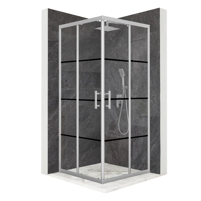 Kabina prysznicowa kwadratowa przesuwne srebrna 80x80cm szkło 6mm + powłoka