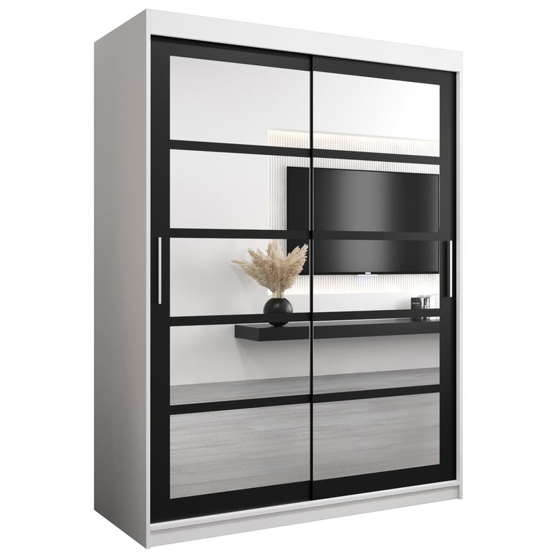 Szafa przesuwna garderoba ROMA 2 150 x 62 x 200 cm Biały + Czarny - Abiks Meble