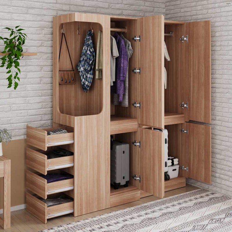 Duża szafa o wymiarach 140x40x170 cm z szufladami i przegródkami, otwarta przestrzeń do przechowywania