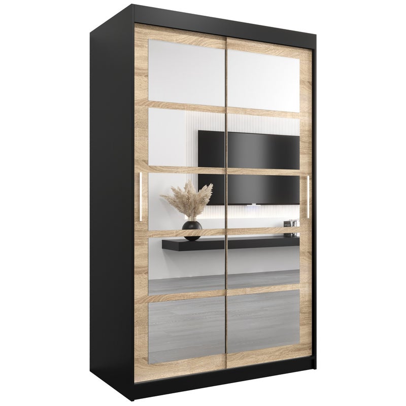 Szafa przesuwna garderoba ROMA 2 120 x 62 x 200 cm Czarny + Sonoma - Abiks Meble